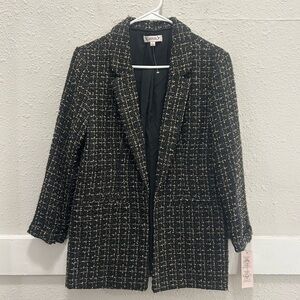 Nanette Lepore Black and Gold Tweed Open Front Blazer NWT Small